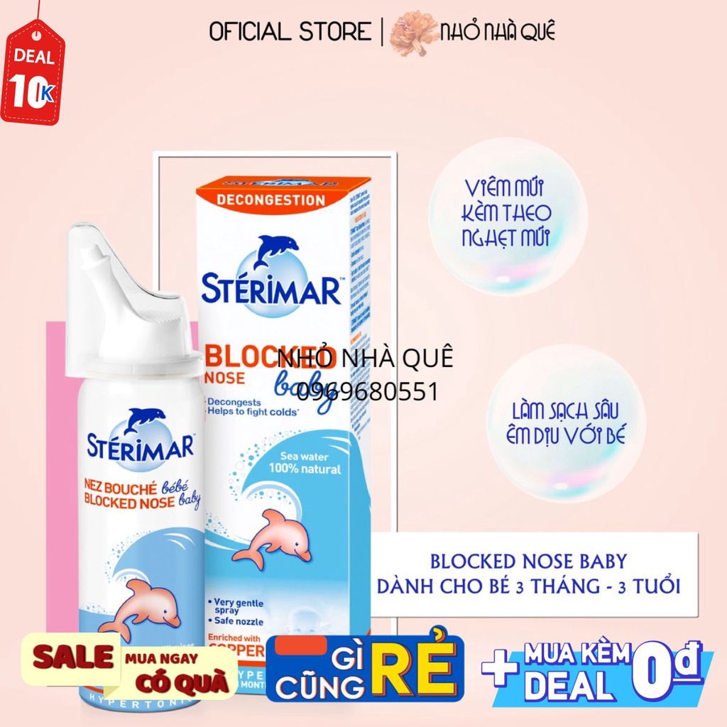 VỆ SINH MŨI, HẾT NGH ẸT MŨI CHO BÉ - DỄ SỬ DỤNG, AN TOÀN STERIMAR BLOCKED NOSE BABY 50ML