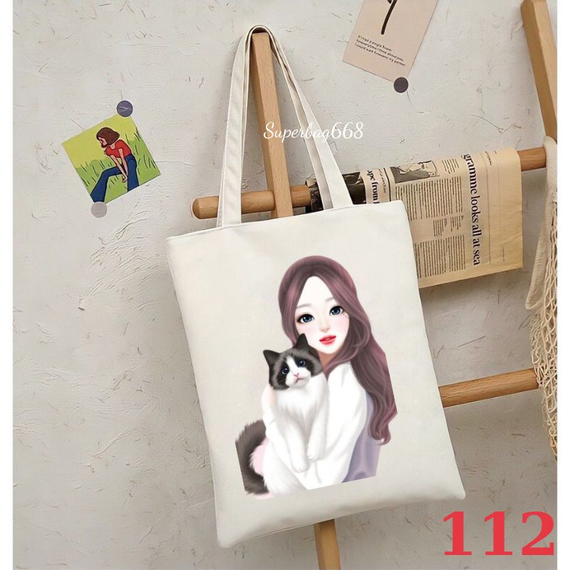 Túi tote túi vải canvas Hàn Quốc đựng vừa A4 laptop đi chơi đi học Superbag668 HQ215