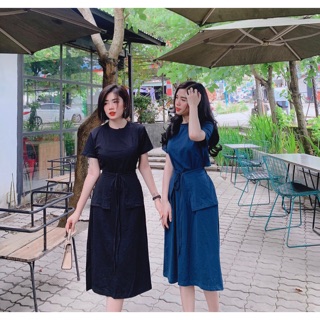 Đầm thắt nơ xẻ lưng sau