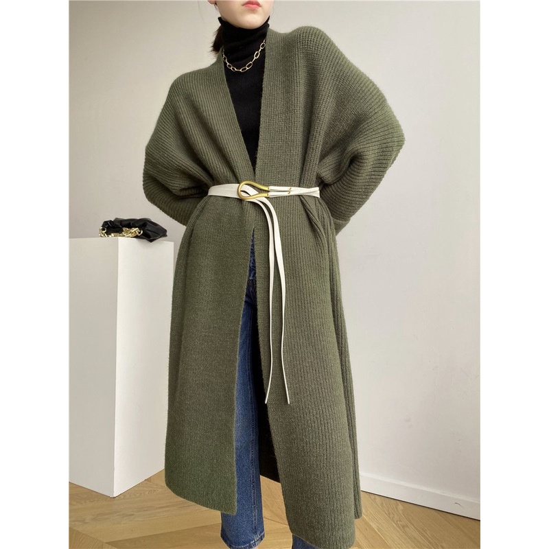 [Spot] Áo Khoác cardigan Dệt Kim Dày Dáng Rộng Dài Qua Gối Phong Cách Hàn Quốc Đơn Giản Thời Trang