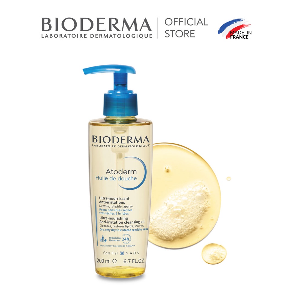 Dầu tắm giúp làm sạch, làm dịu và dưỡng ẩm dành cho da khô, da nhạy cảm Bioderma Atoderm Huile De Douche 200ml