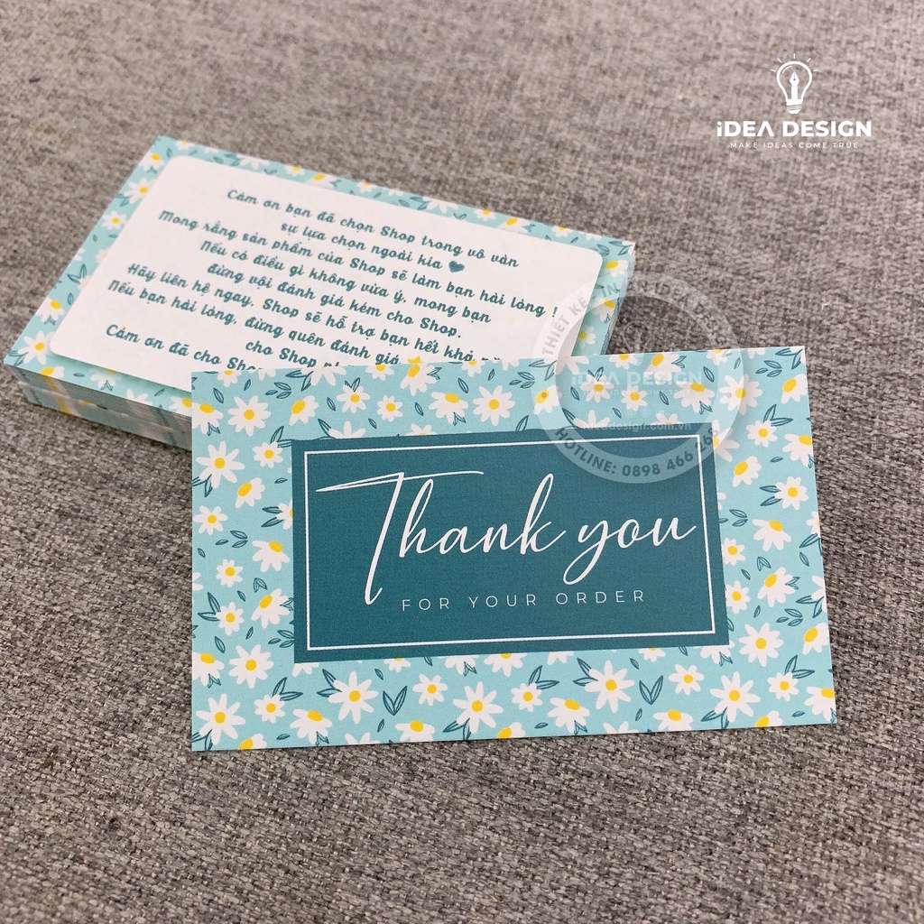 Card Cám Ơn, Card Thank You, Thiệp Cảm Ơn - Size 9x5,4cm - Giấy C300 Cán Màng Mờ 2 Mặt Họa Tiết Hoa Lá