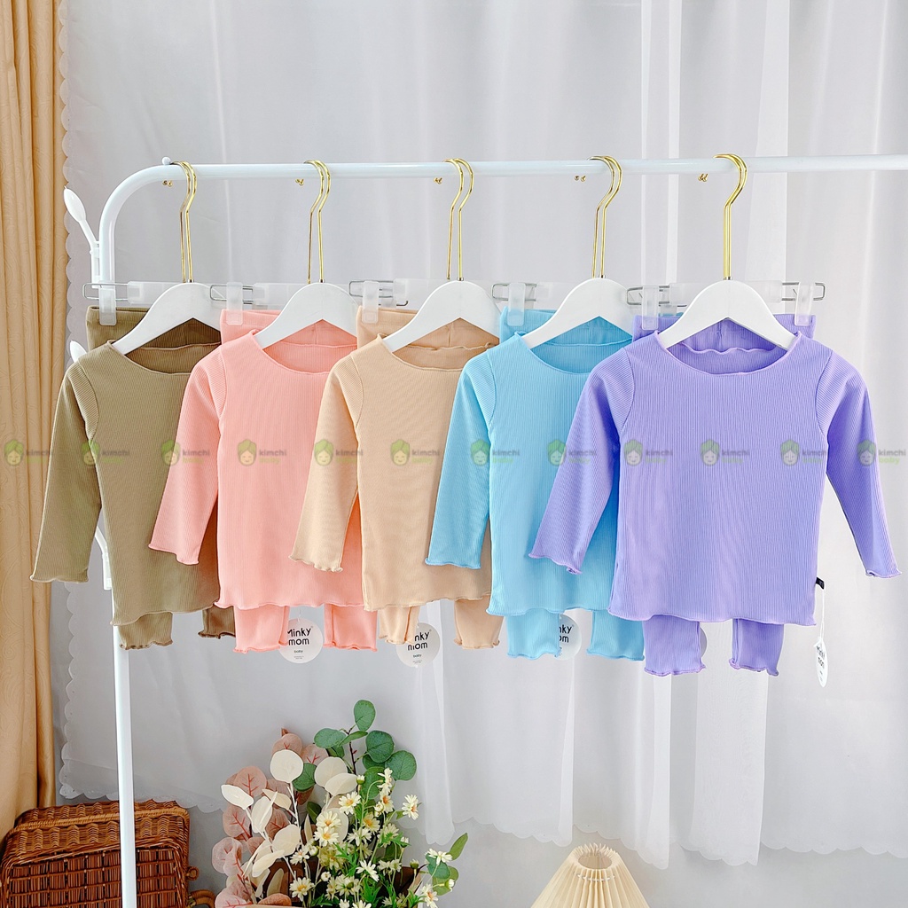 Bộ Dài Tay Cho Bé Gái Minky Mom Vải Thun Gân Bèo Nhún Dễ Thương, Đồ Bộ Cho Bé Mặc Ở Nhà MKMTD2216