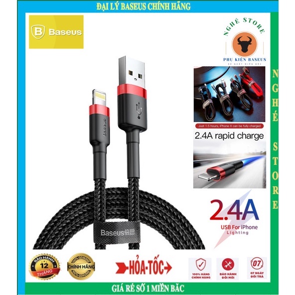 Cáp sạc Lightning Kevlar Baseus CALKLF hỗ trợ 1.5A max, dây bọc dù chống đứt, truyền dữ liệu tốc độ cao 1M/2M/3M