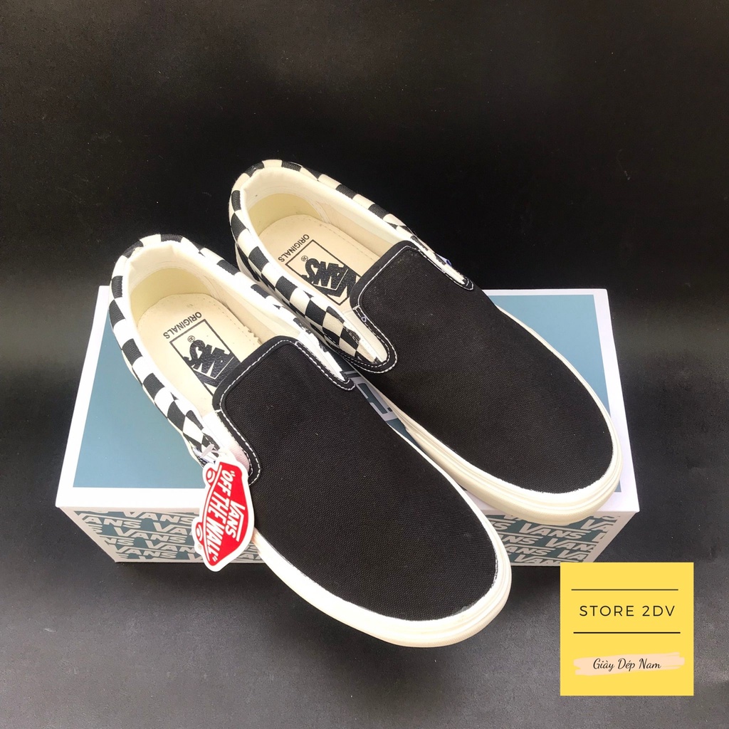 Giày Lười Nam Xỏ Caro Đen Vans Slip On Caro Black White