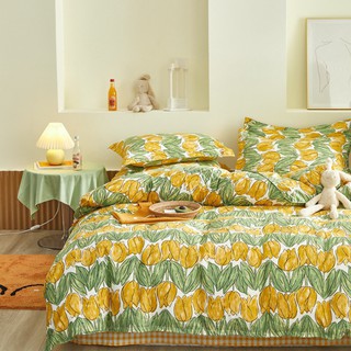 Bộ chăn ga gối cotton poly tulip vàng