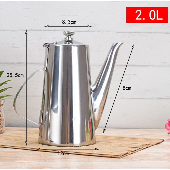 Ấm inox 2 lít vòi rót sáng đẹp không gỉ, bình pha trà, đựng cà phê nước lẩu nhà hàng