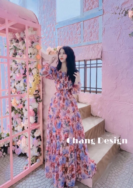 Đầm hoa maxi hoa tím | BigBuy360 - bigbuy360.vn