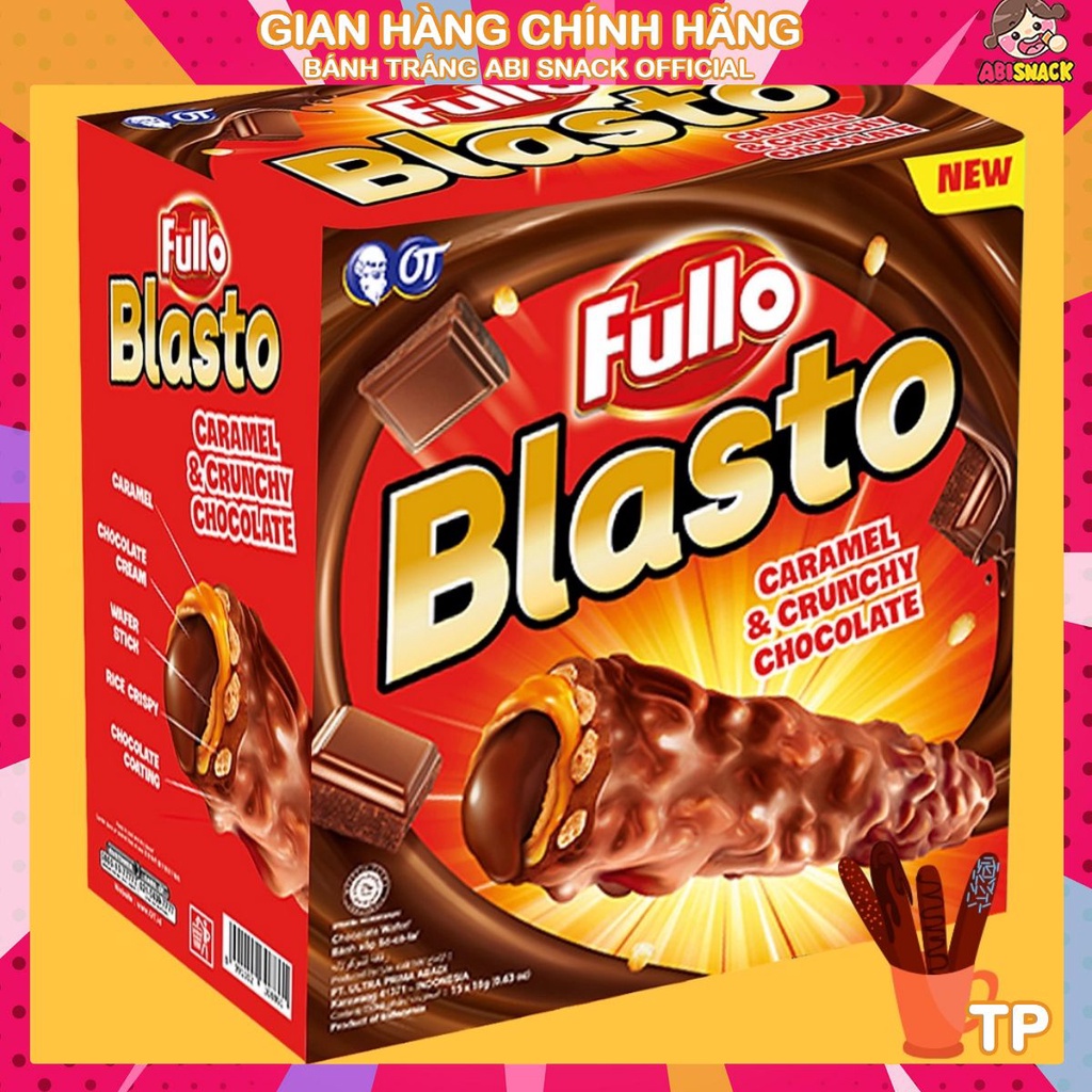 Hộp 15 cây-Bánh xốp ống socola 5 lớp giòn Fullo Blasto-Hàng nhập Indonesia-270g