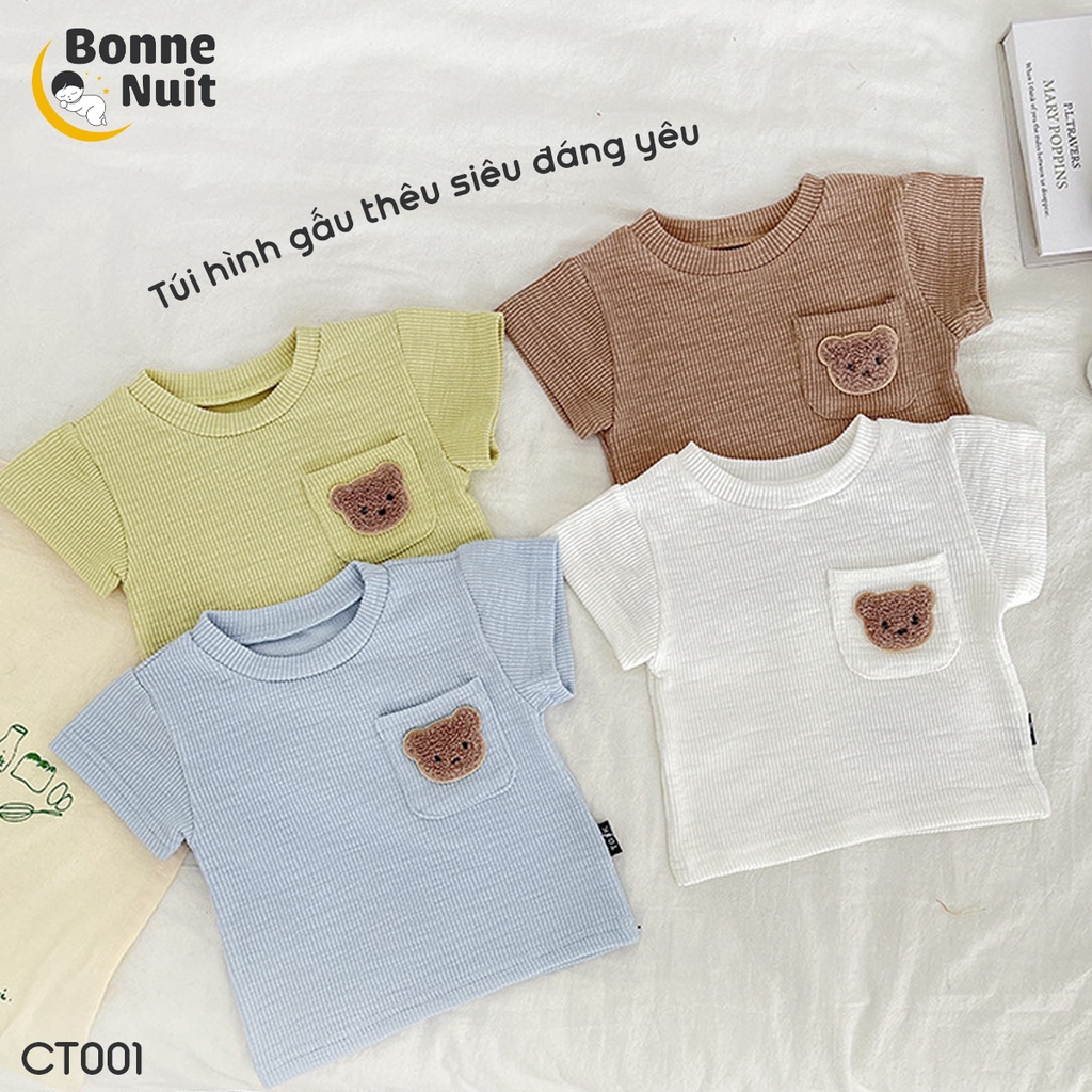 Bộ quần áo cộc tay len tăm túi gấu mùa hè cho bé