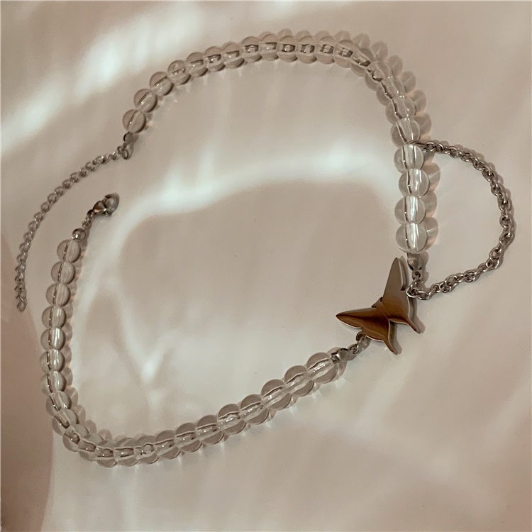 Vòng cổ Chuỗi Hạt Tròn Trong Suốt Mặt Hình Bướm Thời Trang Cho Nữ