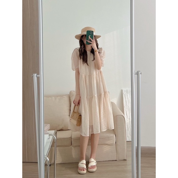 Váy babydoll cộc tay voan tơ hạt nổi - ĐẦM XOÈ DÁNG A nhẹ nhàng