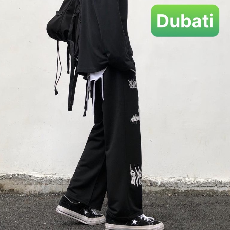 QUẦN JOGGER NAM NỮ UNISEX CHẤT NỈ DÀY DA CÁ ỐNG SUÔNG RỘNG THÊU LỬA RÚT DÂY HÀN QUỐC SANG CHẢNH - DUBATI FASHION