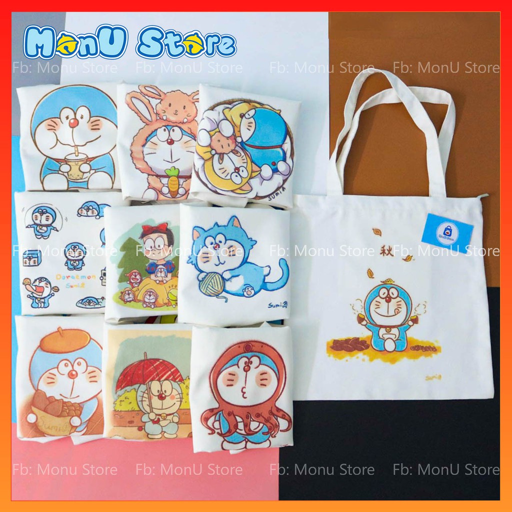 Túi tote DORAEMON DOREMON dễ thương cute có khóa kéo, túi con bên trong MON0137