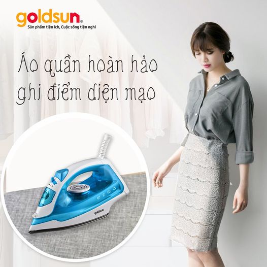 Bàn là hơi nước Goldsun GIR2303, Công suất 1500W Bàn ủi hơi nước mini chống nhăn các loại vải Bảo hành 12 tháng