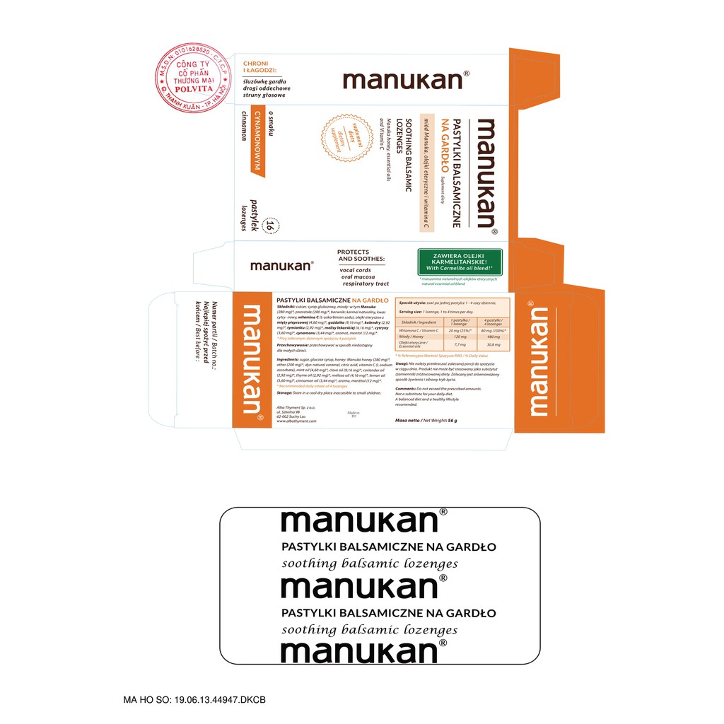 Viên Ngậm Mật Ong Giảm Ho, Đau Họng Manukan Cinnamon 16 Viên - 0304598 | BigBuy360 - bigbuy360.vn