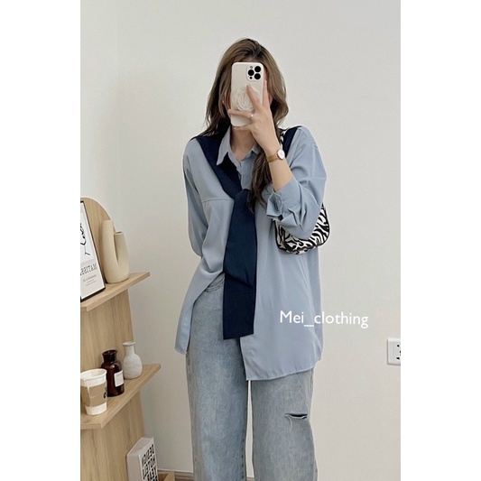 Áo sơmi lụa dài tay cổ thuỷ thủ may liền, sơ mi lụa nữ công sở A13