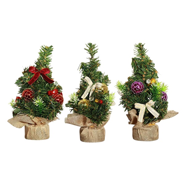 3pieces Christmas Tree with Ornaments, for Desk Home or Office,8 Inch