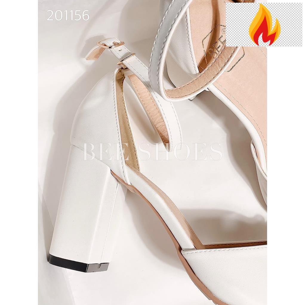 BEESHOES - GIÀY CAO GÓT NỮ MŨI NHỌN ĐÁ TRÒN NGỌC - GIÀY CAO GÓT NỮ ĐẾ VUÔNG CAO 7 PHÂN SẴN MÀU TRẮNG - BE 201156 -HGc*