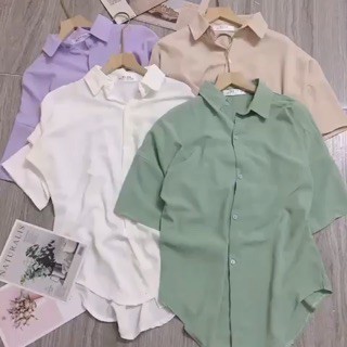 Áo sơ mi nữ vintage cổ trụ, tay lỡ, đuôi tôm vải đũi mềm , mịn nhẹ siêu mát có 4 màu