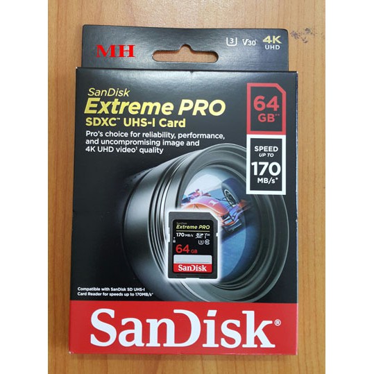 (BH 5 năm ) Thẻ nhớ SDXC SanDisk Extreme Pro 64GB UHS-I U3 4K V30 170MB/s (Đen) | BigBuy360 - bigbuy360.vn