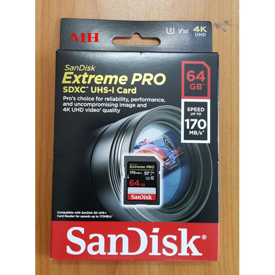 (BH 5 năm ) Thẻ nhớ SDXC SanDisk Extreme Pro 64GB UHS-I U3 4K V30 170MB/s (Đen)