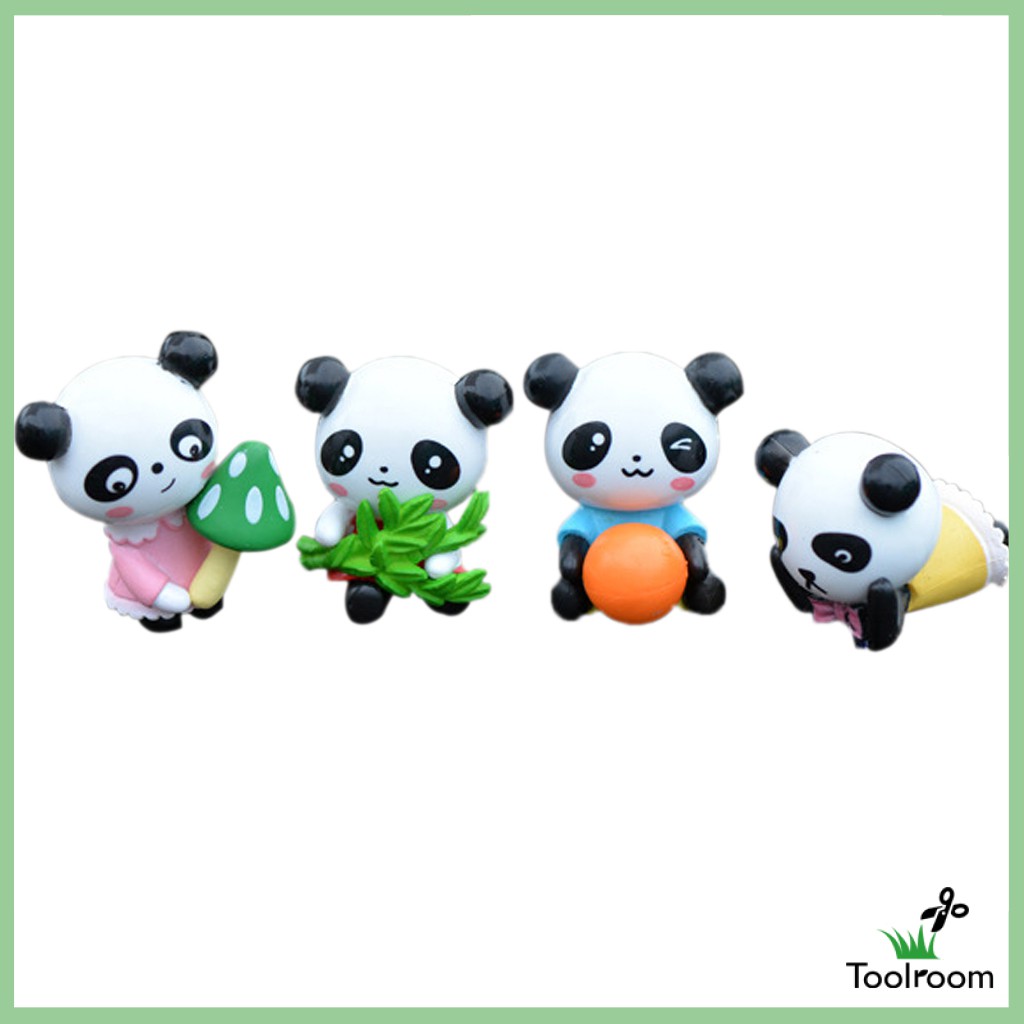 Set 4 Tượng Gấu Trúc Mini Bằng Nhựa Resin Dễ Thương Trang Trí Vườn DIY