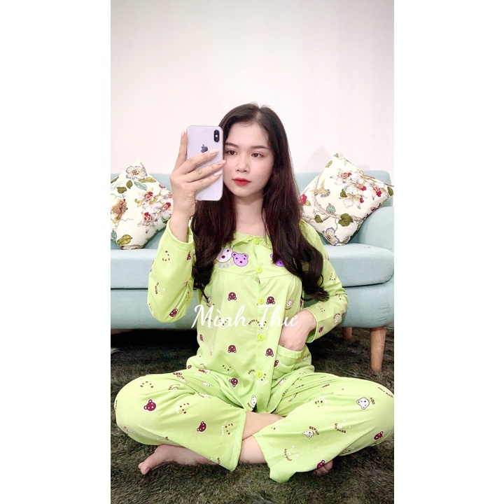 Bộ bầu - bộ sau sinh - cho con bú - chất liệu cotton ( lá sen đầu gấu  - QDTD - MS - 021 )