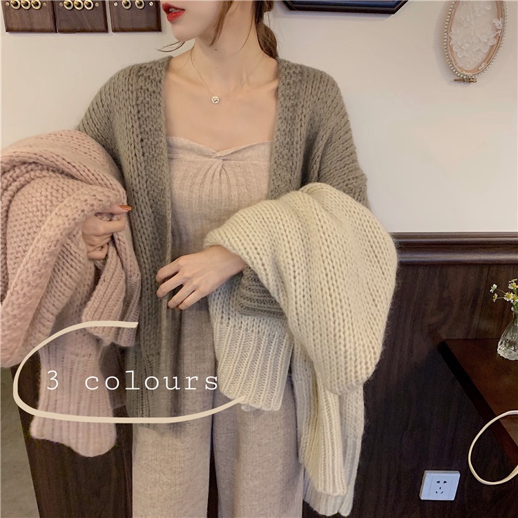 Áo Khoác Cardigan Dệt Kim Dáng Rộng Phong Cách Retro Hàn Quốc Thời Trang Cho Nữ