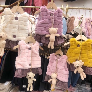 Áo gile lông kèm gấu cho bé yêu 6- 15kg