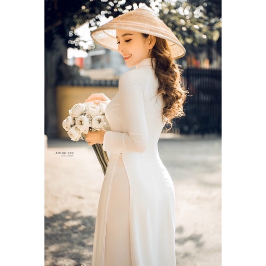 Bộ Áo Dài Trắng Học Sinh 4 Tà Tay Lỡ Chiffon