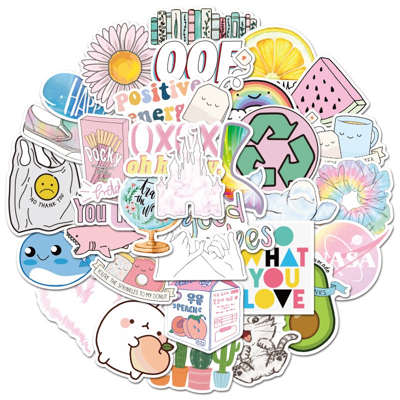 Sticker hoạt hình dễ thương hình dán nón bảo hiểm vali laptop guitar chống thấm nước