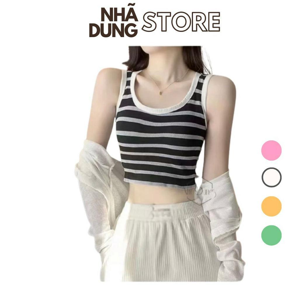 C16 Áo Croptop 3 LỖ KẺ SỌC MÀU Nữ Có Mút Ngực Chất Thun Tici Nhiều Màu Phong Cách Thể Thao Nhã Dung Store