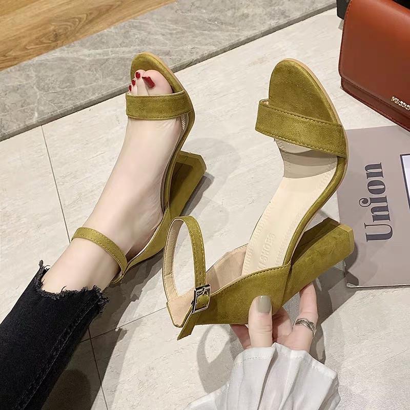 (HÀNG CÓ SẴN) Sandal gót vuông da lộn 10cm 34-43