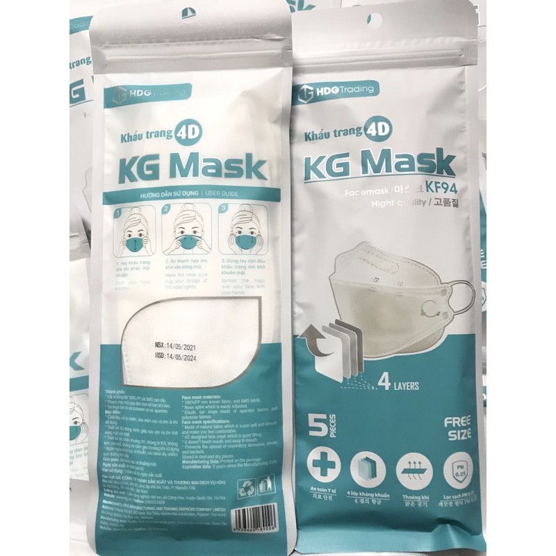 Khẩu trang 4D KG Mask kháng khuẩn cao cấp chính hãng túi 5 cái | WebRaoVat - webraovat.net.vn