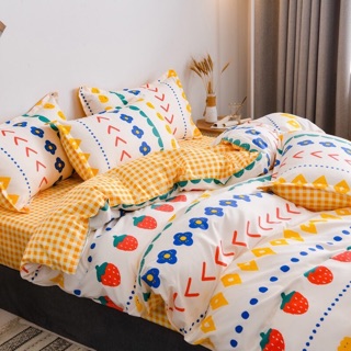 Sét ga gối poly cotton nhập khẩu ( dâu vàng mặt cười)