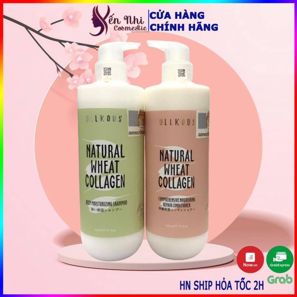 Cặp dầu gội xả COLLAGEN LÚA MẠCH ULLKOUS 800ML. Ngăn rụng tóc, Phục Hồi Tóc Hư Tổn, Khô Xơ