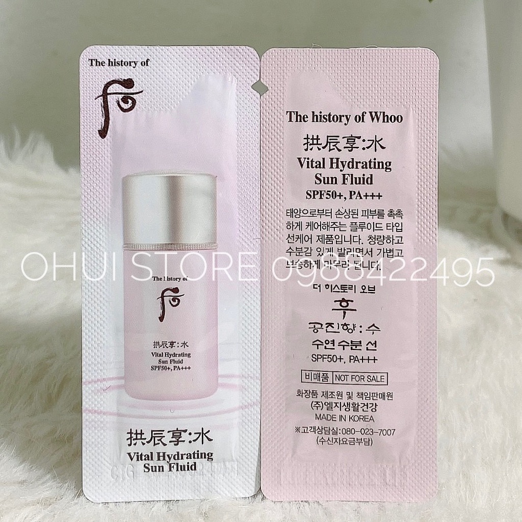 Combo 10 gói kem chống nắng chuyên cho da dầu nhờn Whoo hồng Vital Hydrating Sun Fluid SPF50+ PA+++ date 2024