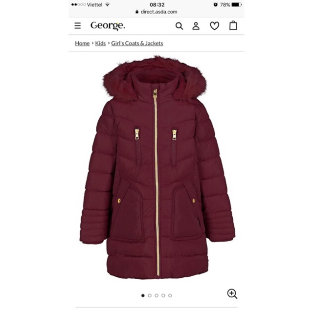 Áo Parka Bé Gái Lót Lông Đỏ Đun George