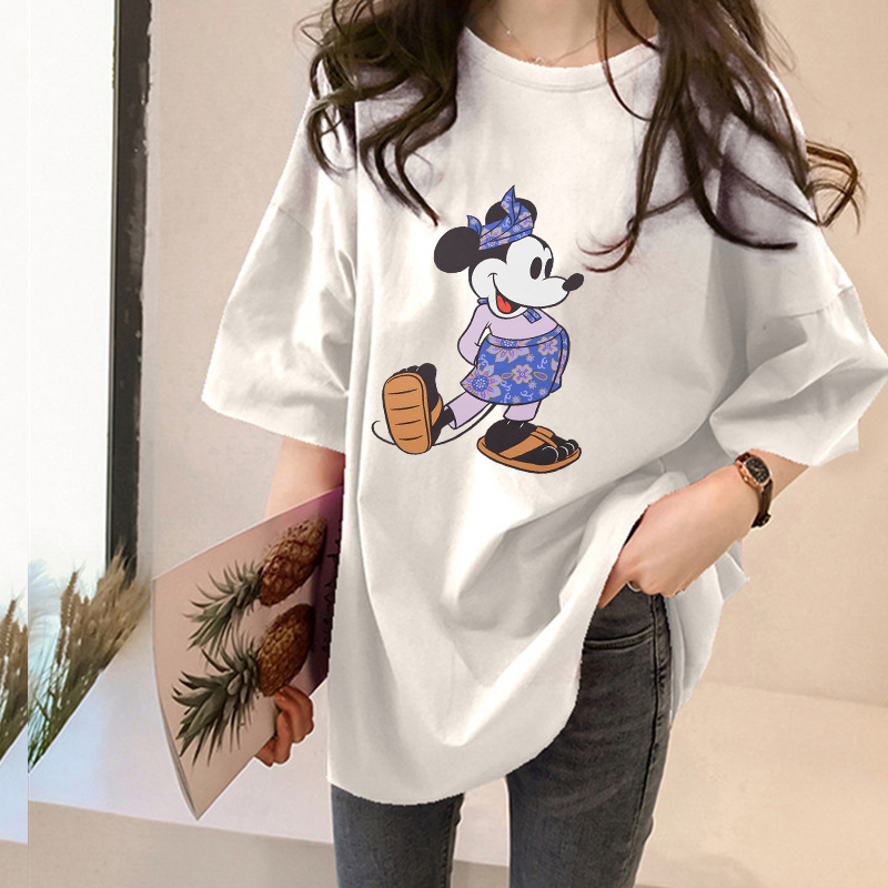 NRVP Áo thun tay ngắn cổ tròn in họa tiết hoạt hình thời trang dễ thương cho nữ