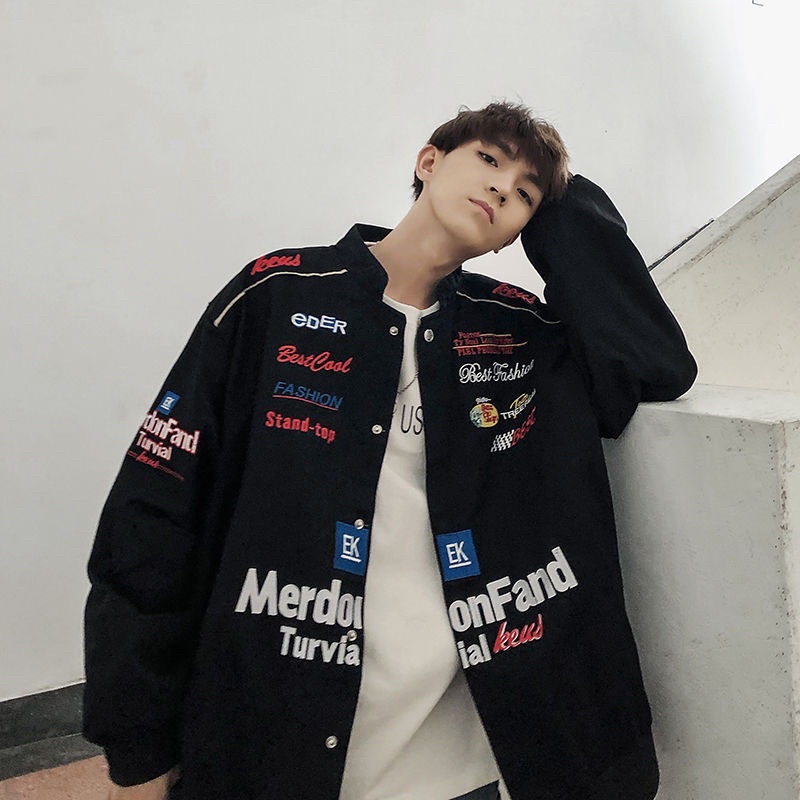 Áo khoác bomber jacket varsity kaki nam nữ in hình + chữ cực chất phong cách Unisex