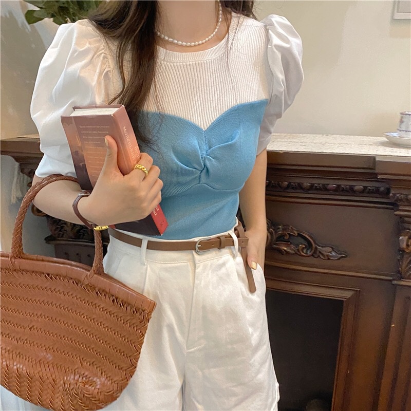 Áo Thun Tay Ngắn Phồng Phong Cách Retro Thời Trang Xuân Hè Kiểu Mới Cho Nữ AT1125