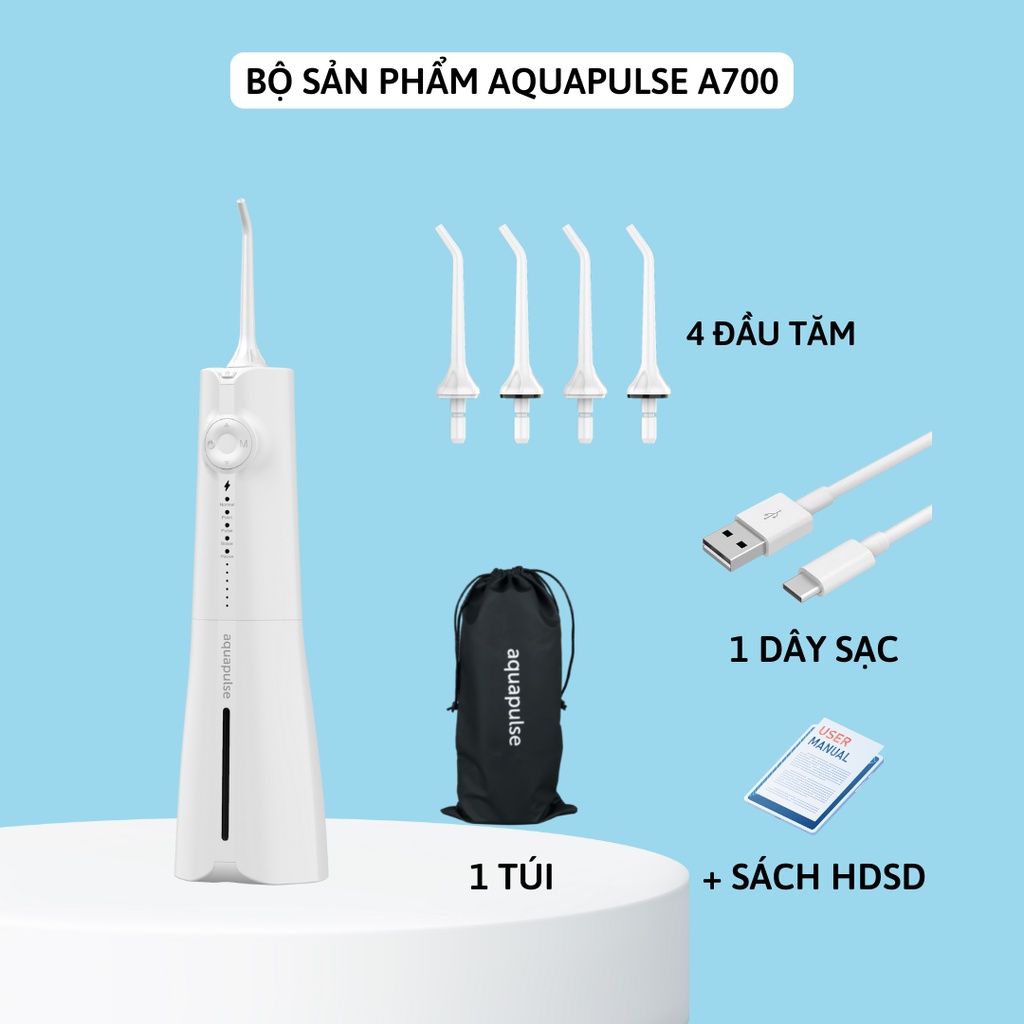 Máy tăm nước Aquapulse A700 nâng cấp 5 chế độ, dung tích 300ml, chống nước IPX7