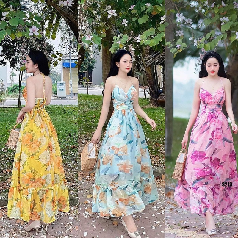 Đầm Maxi Voan 2 Dây Kèm Cúp Ngực Phù Hợp Đi Biển Đi Chơi NHé