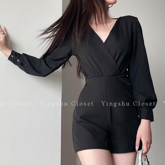 Jumsuit đen cổ tim tay dài, lưng xẻ v dành cho nàng sexy - LAVY