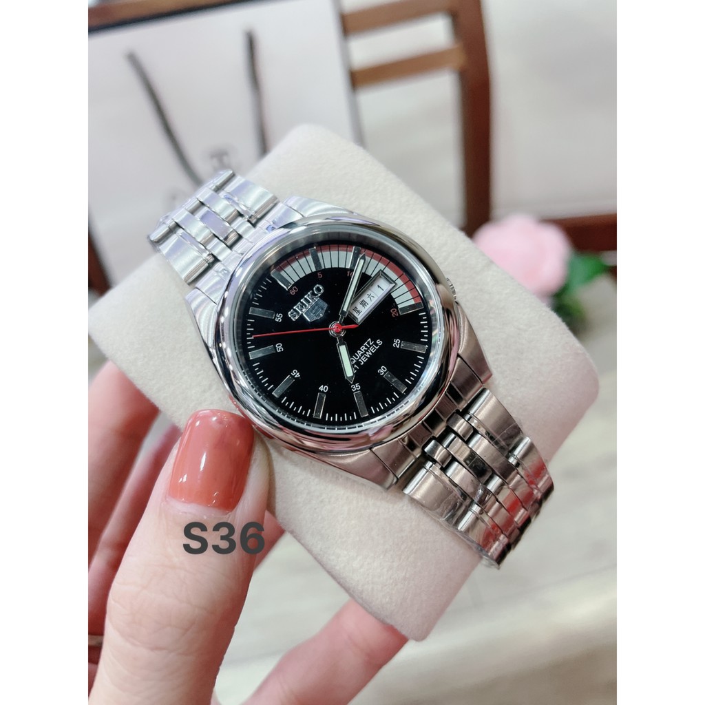 Đồng hồ nam thời trang seiko máy pin dây kim loại size 36mm SK215