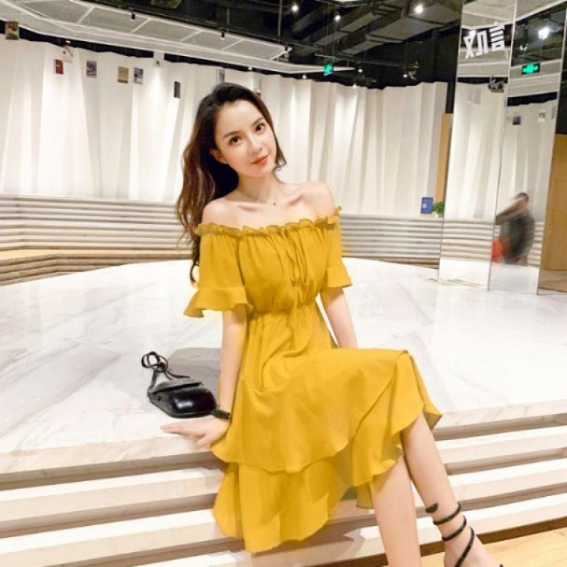 Đầm dài tay ngắn hở vai thời trang đi biển hàng mới dành cho bạn nữ