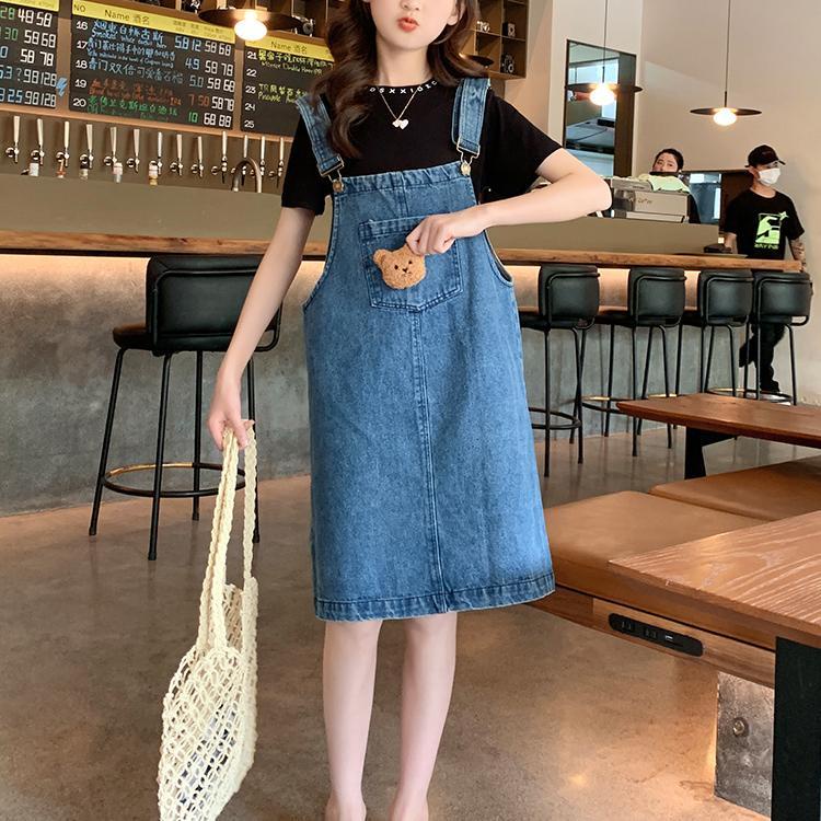 Set Áo Thun Ngắn Tay + Đầm Yếm Jeans Thời Trang Cho Bé Gái