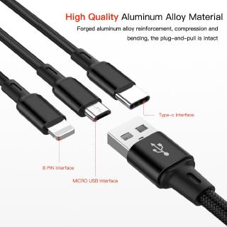 Dây cáp sạc 3 trong 1 có đầu Lightning / Micro USB/ Type C cho Iphone / Android