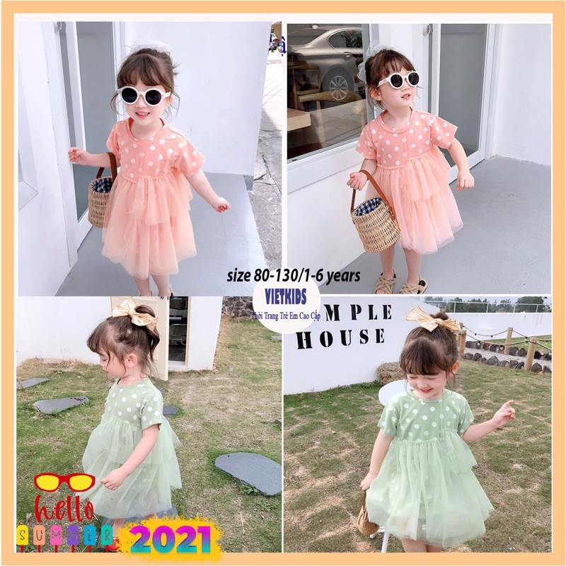 [1-8 tuổi/Hàng cao cấp] Váy bé gái cotton chấm bi,váy voan xòe cho bé gái cực xinh xắn,váy babydoll (11-30kg) [Ảnh thật]